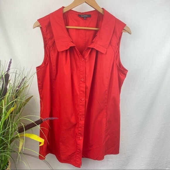Lafayette 148 Red Sleeveless Button Up Top 16 - Picture 1 of 3